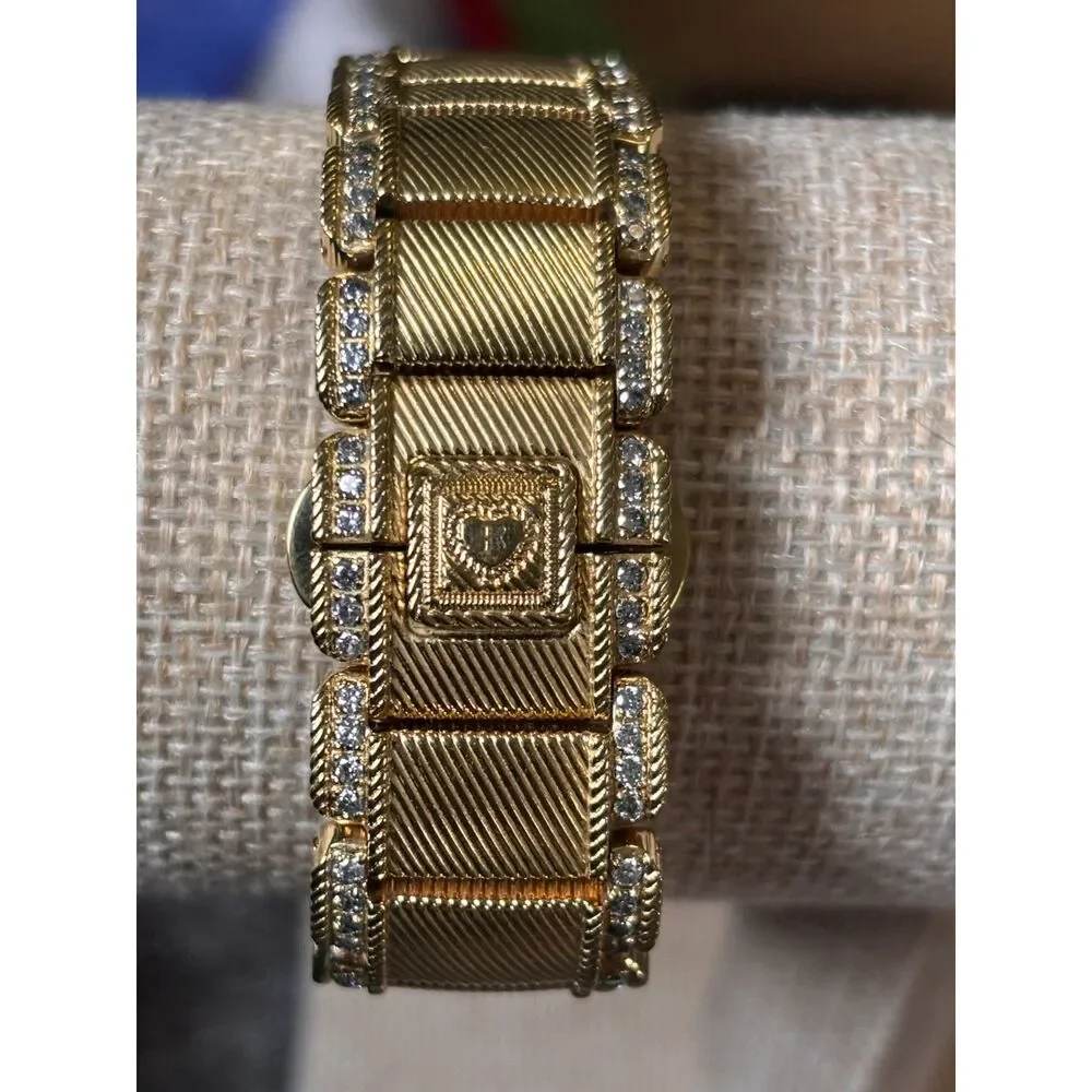 Judith Ripka Lexington Gold Tone Rectangular MOP CZ Watch